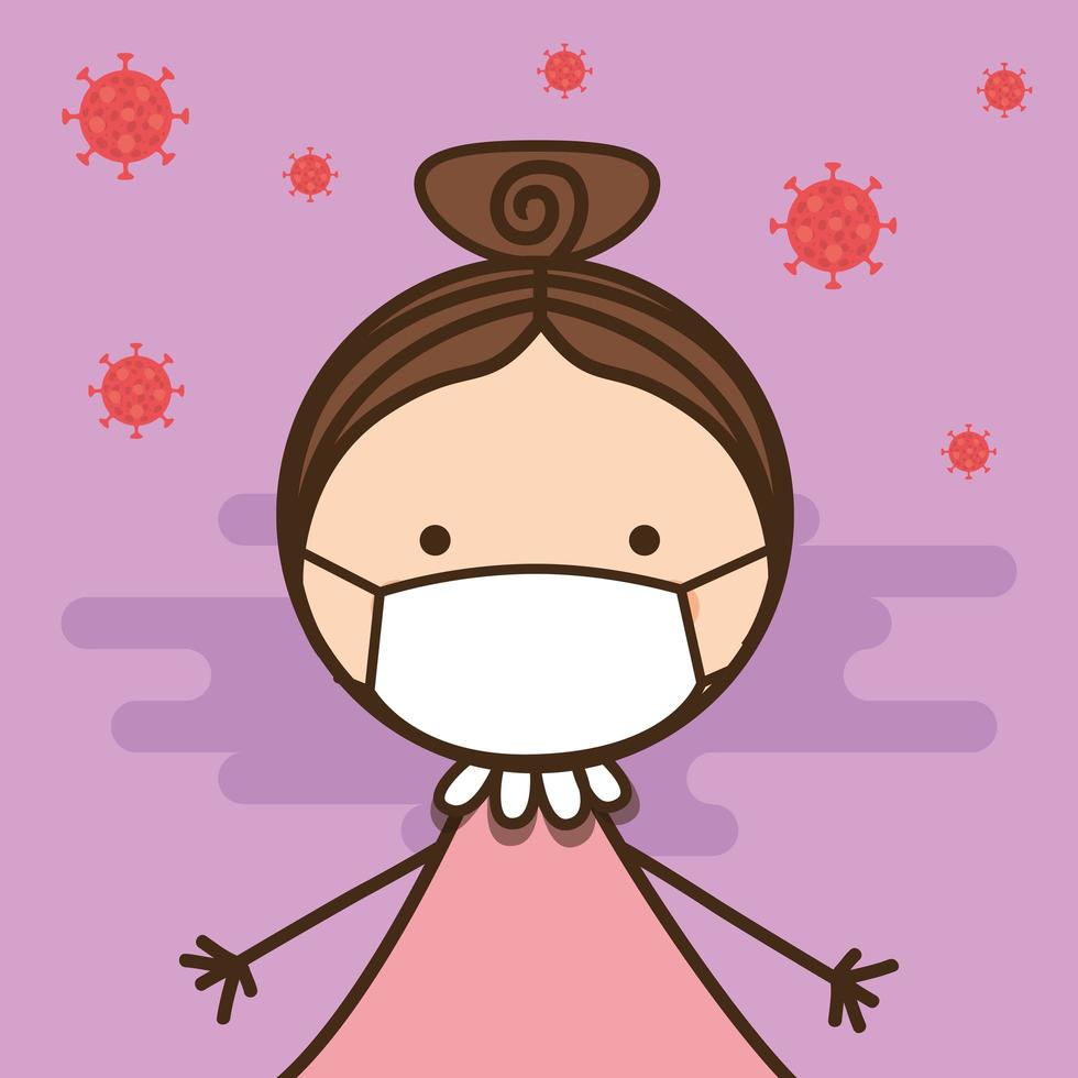 niña, niño, con, máscara, contra, 2019, ncov, virus, vector, diseño vector