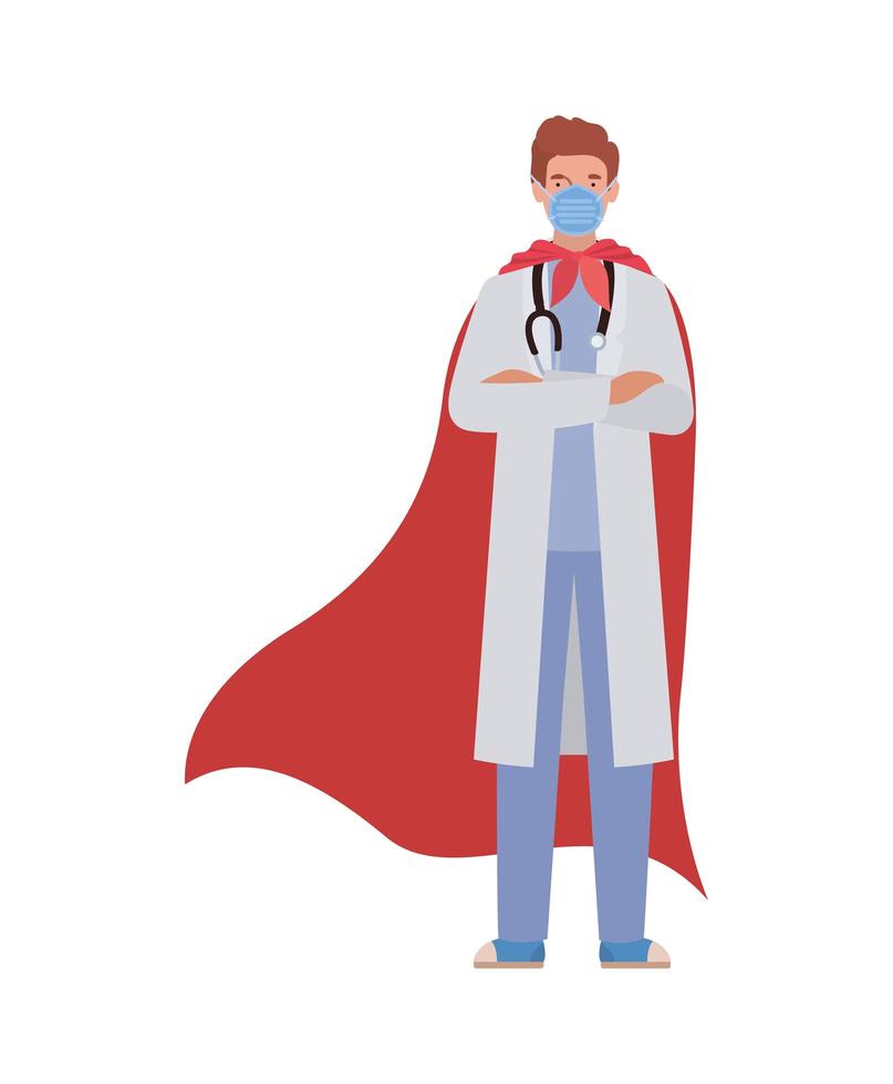 man doctor hero with cape against 2019 ncov virus vector design