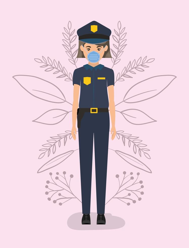 Policewoman with mask against 2019 ncov virus vector design