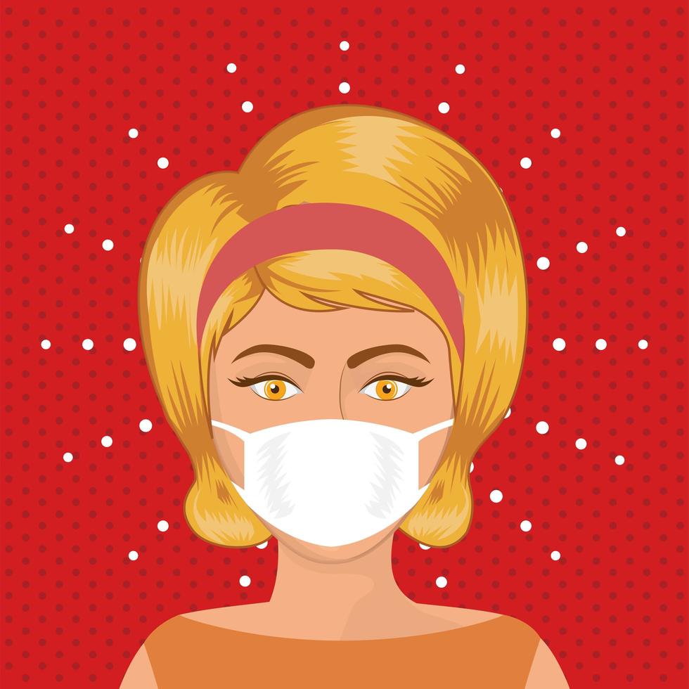 Pop art woman with mask over pointed background vector design