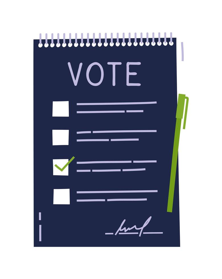 Vote document Bulletin concept. Cute cartoon list, choice of options and pen. Voting choice election concept. Doodle hand drawn style. Vector colored illustration for poster, cards and web.