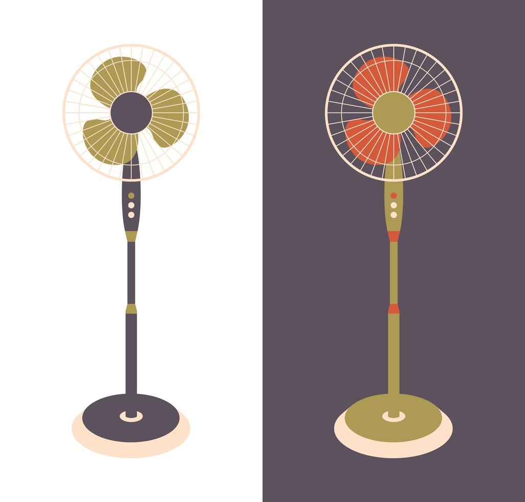 Vector electric fan isolated on background. Household devices for air cooling and conditioning, climate control. Vector illustration in flat