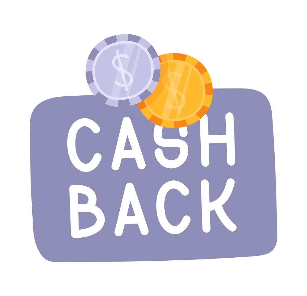 Cash Back Hand Drawn with coins Icon. Cash Back Or Money Refund Label. vector