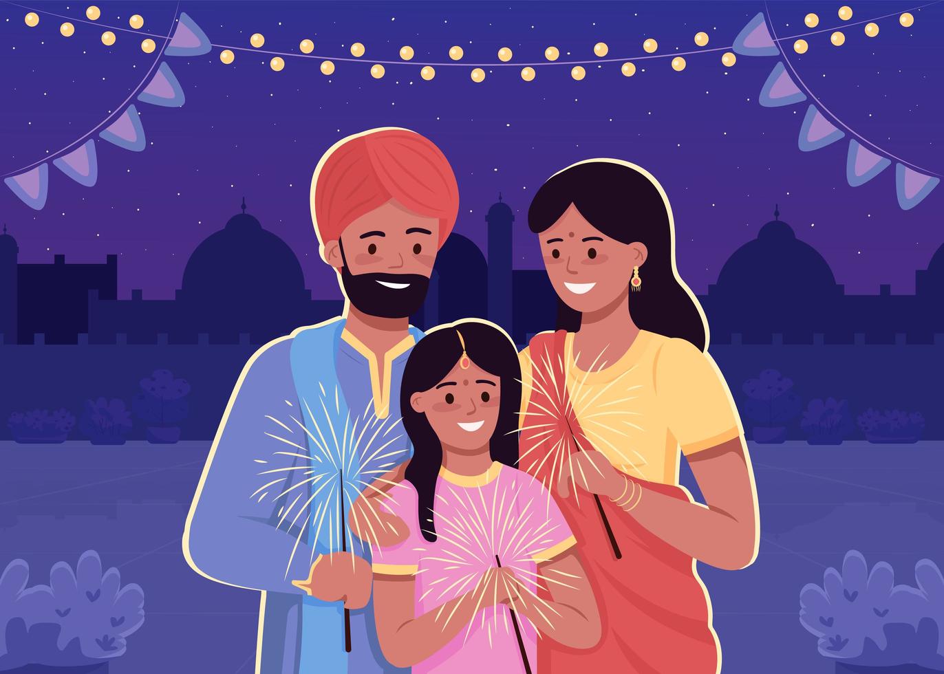 Happy indian family flat color vector illustration