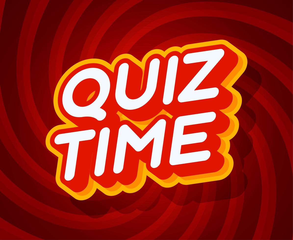 Quiz time red and yellow text effect template with 3D type style and retro concept swirl red background vector illustration.