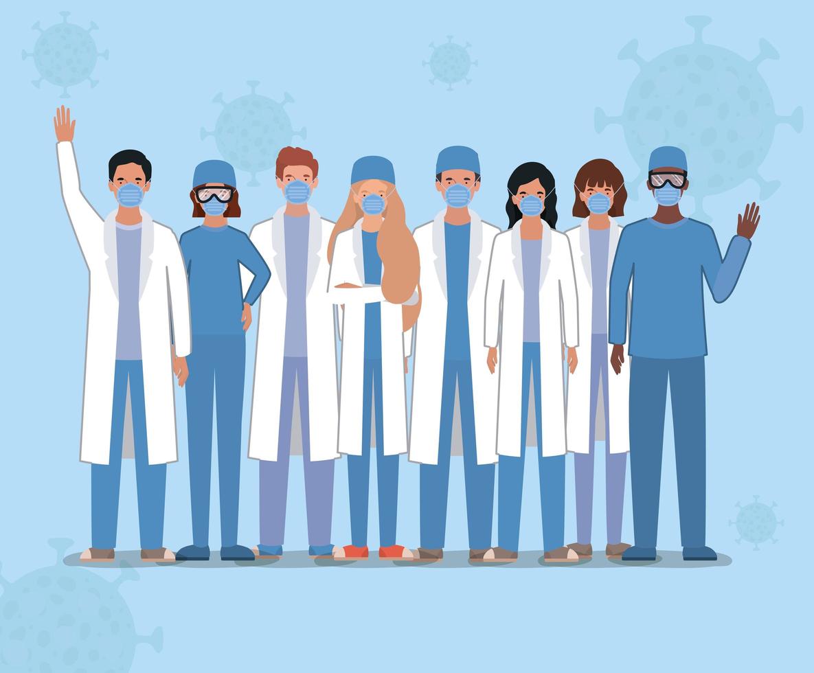 médicos hombres y mujeres con máscaras contra el diseño vectorial del virus ncov 2019 vector