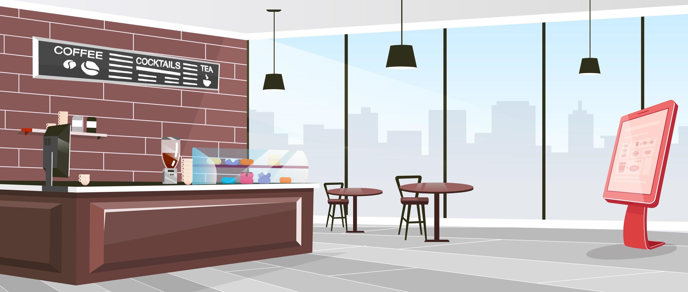 Ilustración de vector de color plano de cafetería interior