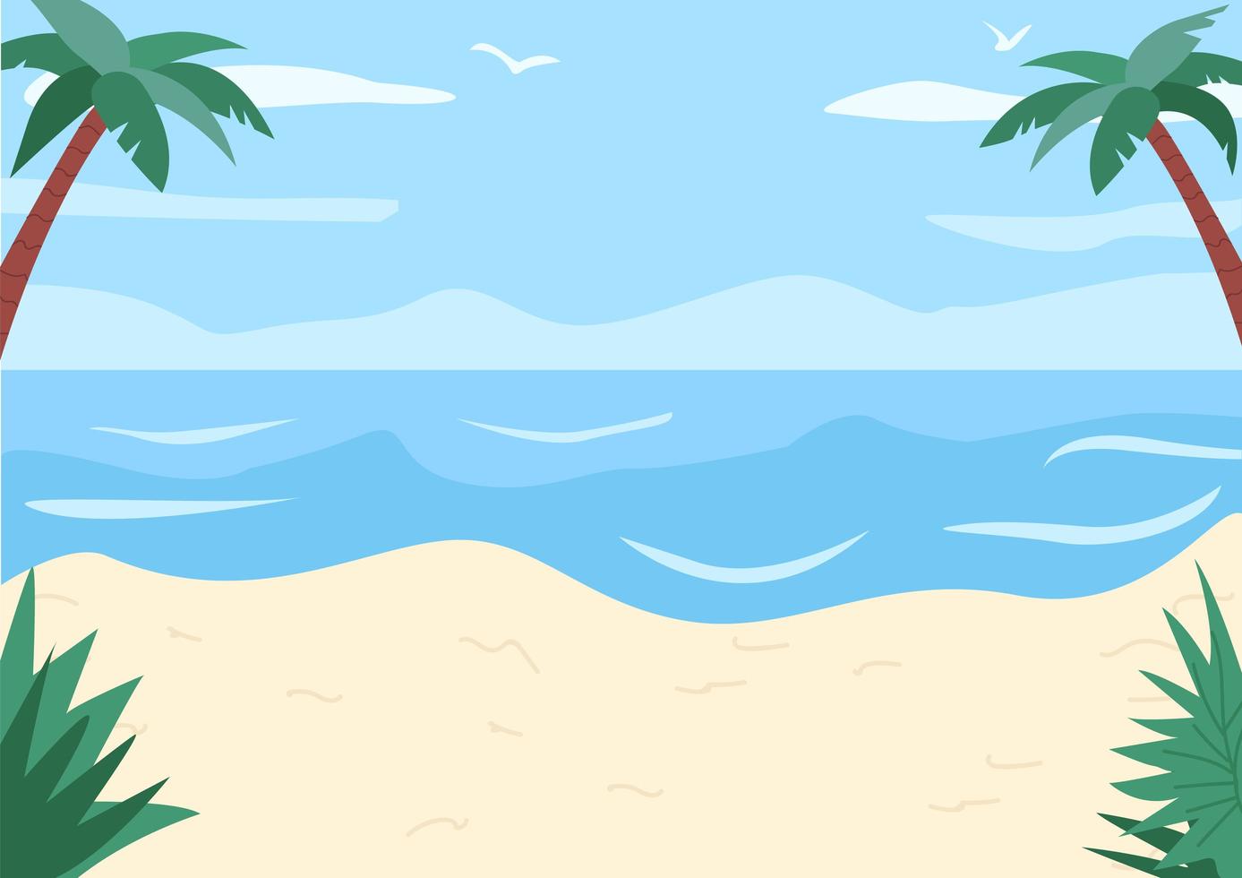 Sand beach and shoreless ocean flat color vector illustration