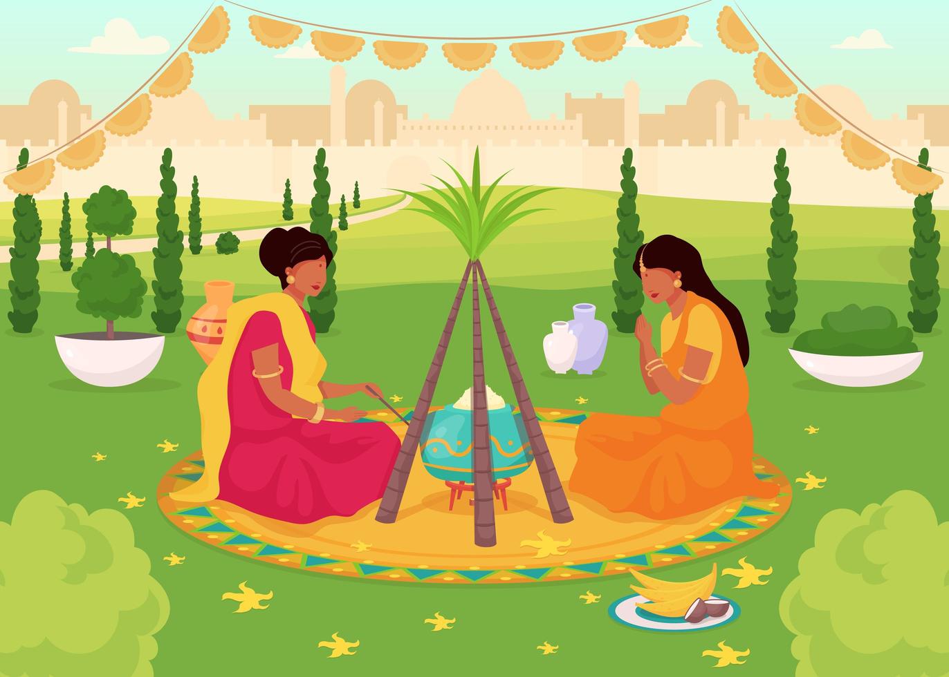 Ilustración de vector de color plano de celebración de lohri