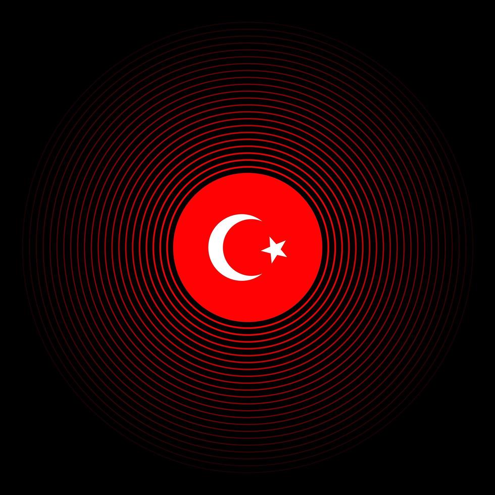 Turkey Earthquake Wave With Circle Vibration Icon. Turkey Flag With Wave Earthquake Icon Vector Illustration.