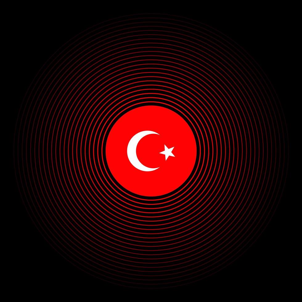 Ola de terremoto de Turquía con el icono de vibración circular. Bandera de Turquía con ilustración de vector de icono de terremoto de onda.