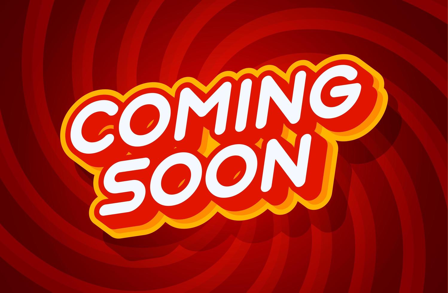 Coming soon red and yellow text effect template with 3d type style and retro concept swirl red background vector illustration.