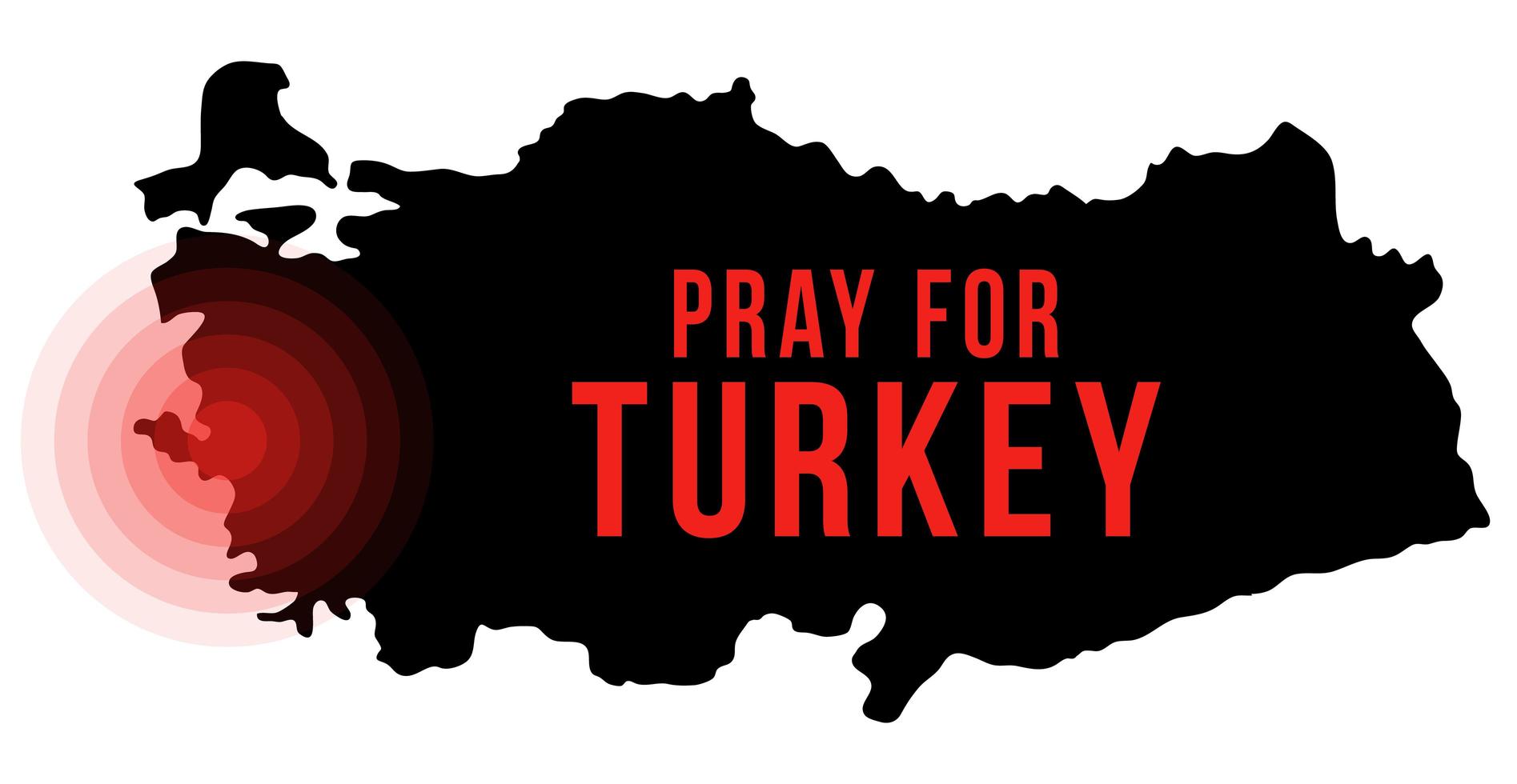 el epicentro del terremoto en turquía. recemos por Turquía. mapa de ilustración vectorial con el texto pidiendo oraciones debido a un fuerte terremoto cerca de Izmir el 30 de octubre vector