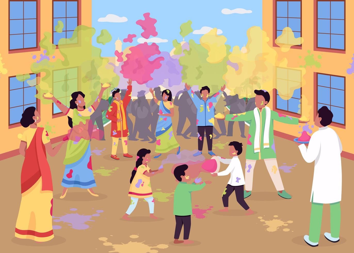 Holi celebration flat color vector illustration