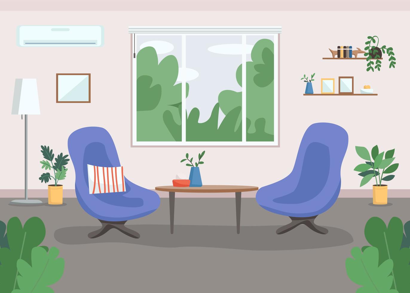 Psychotherapy cabinet flat color vector illustration