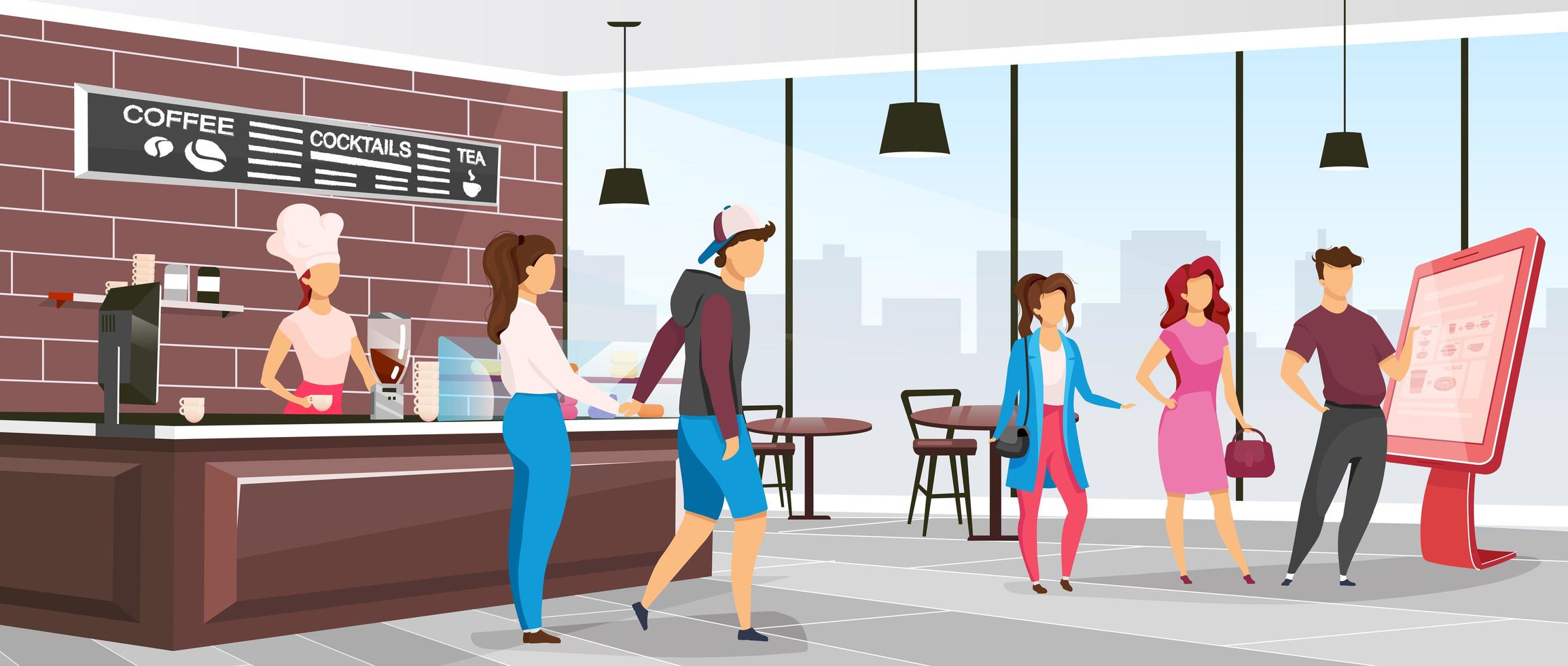 Cafeteria flat color vector illustration