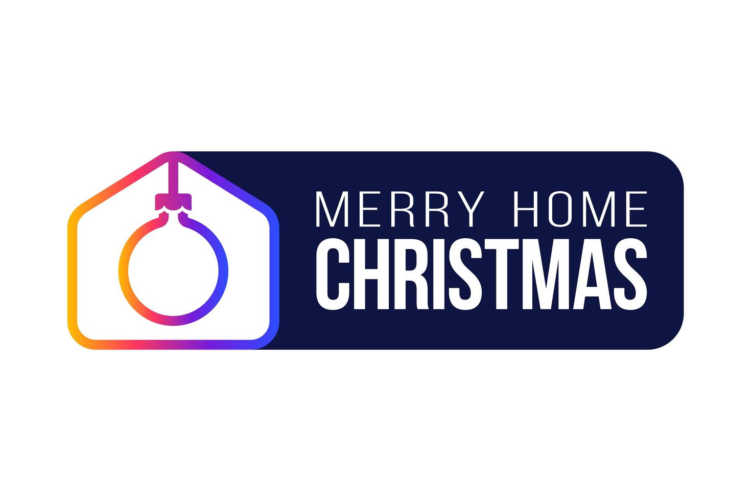 Merry Home Christmas 2020 Card With Funny Vector Minimalist Icon. Staying at Home Badge in Quarantine. Covid-19 Reaction.