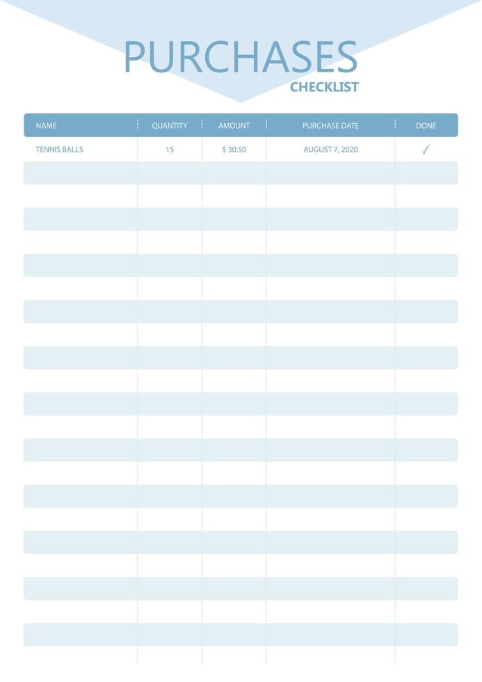 Purchases checklist creative planner page design vector