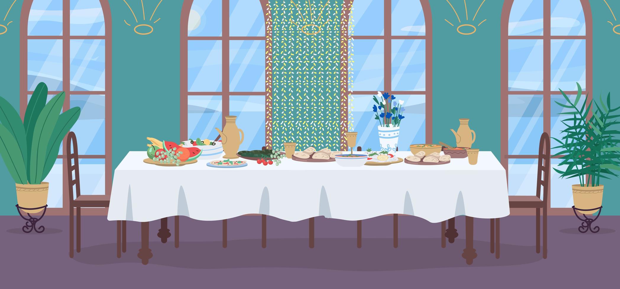 Traditional indian meal flat color vector illustration