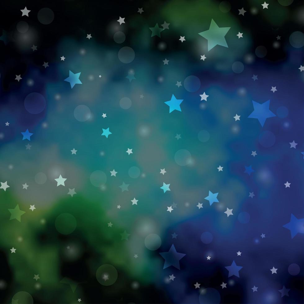 Fondo de vector azul claro, verde con círculos, estrellas.