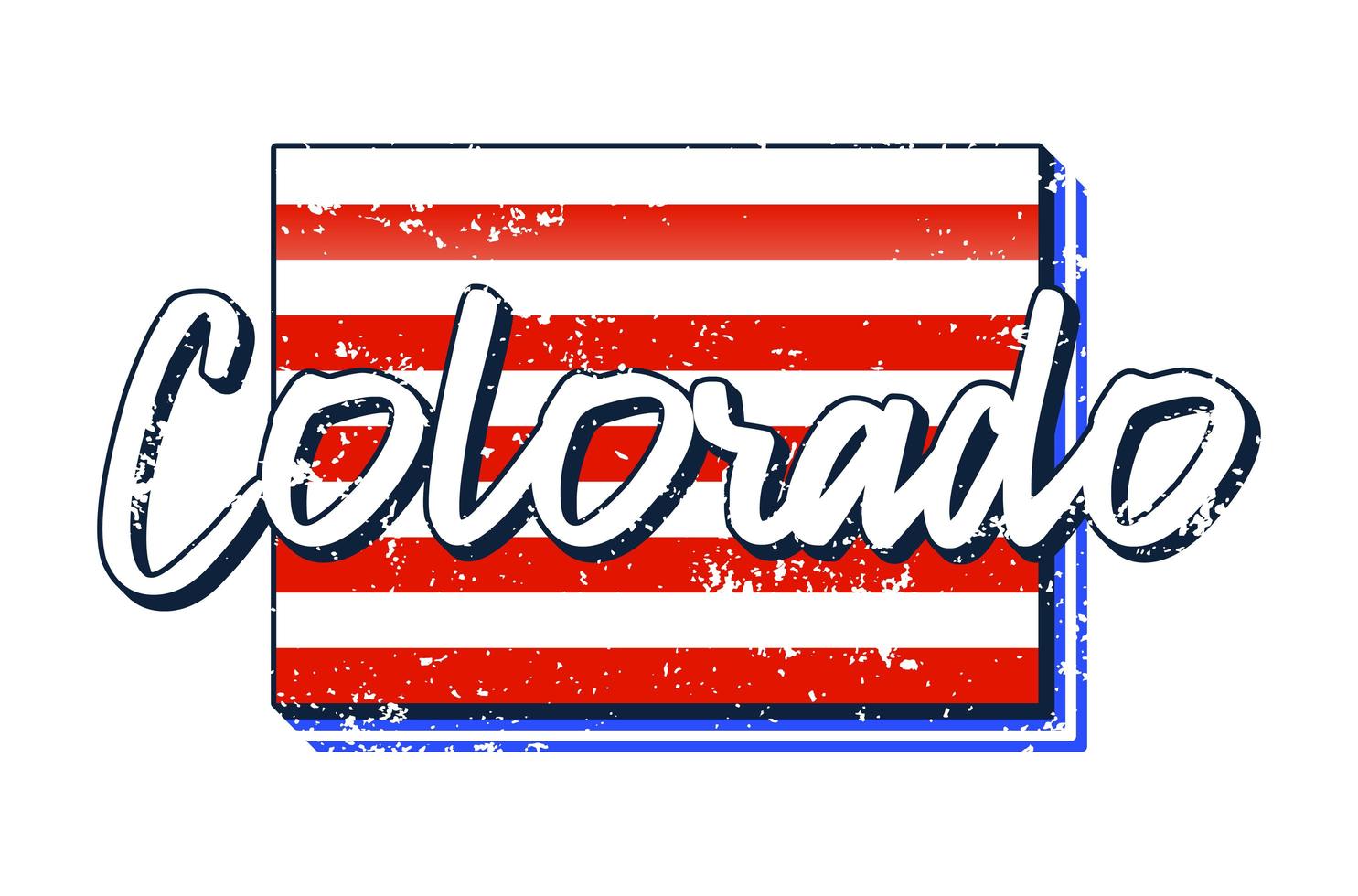 American flag in Colorado state map. Vector grunge style with Typography hand drawn lettering Colorado on map shaped old grunge vintage American national flag isolated on white background