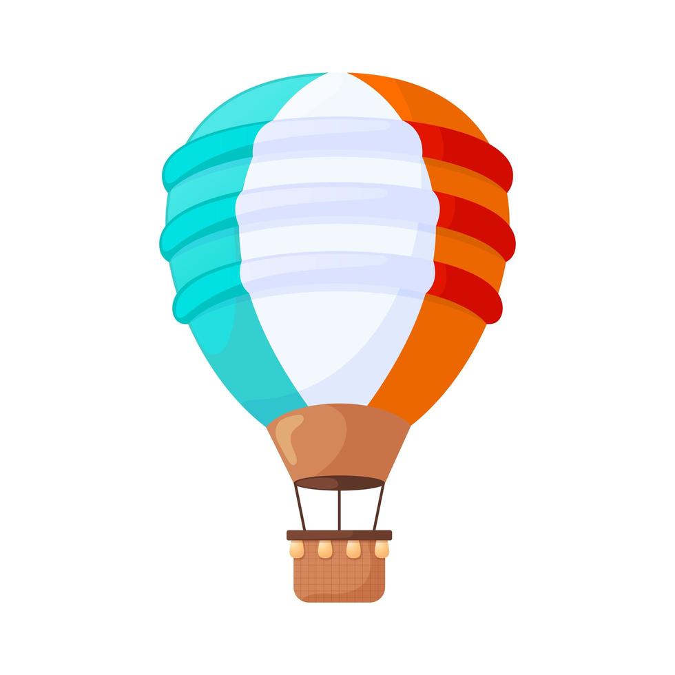 Ilustración de vector plano de dibujos animados de globos de aire caliente. coloridos vehículos aéreos vintage para vuelos aislados sobre fondo blanco. globos de cielo ornamentados, dirigibles con elementos de diseño de cestas