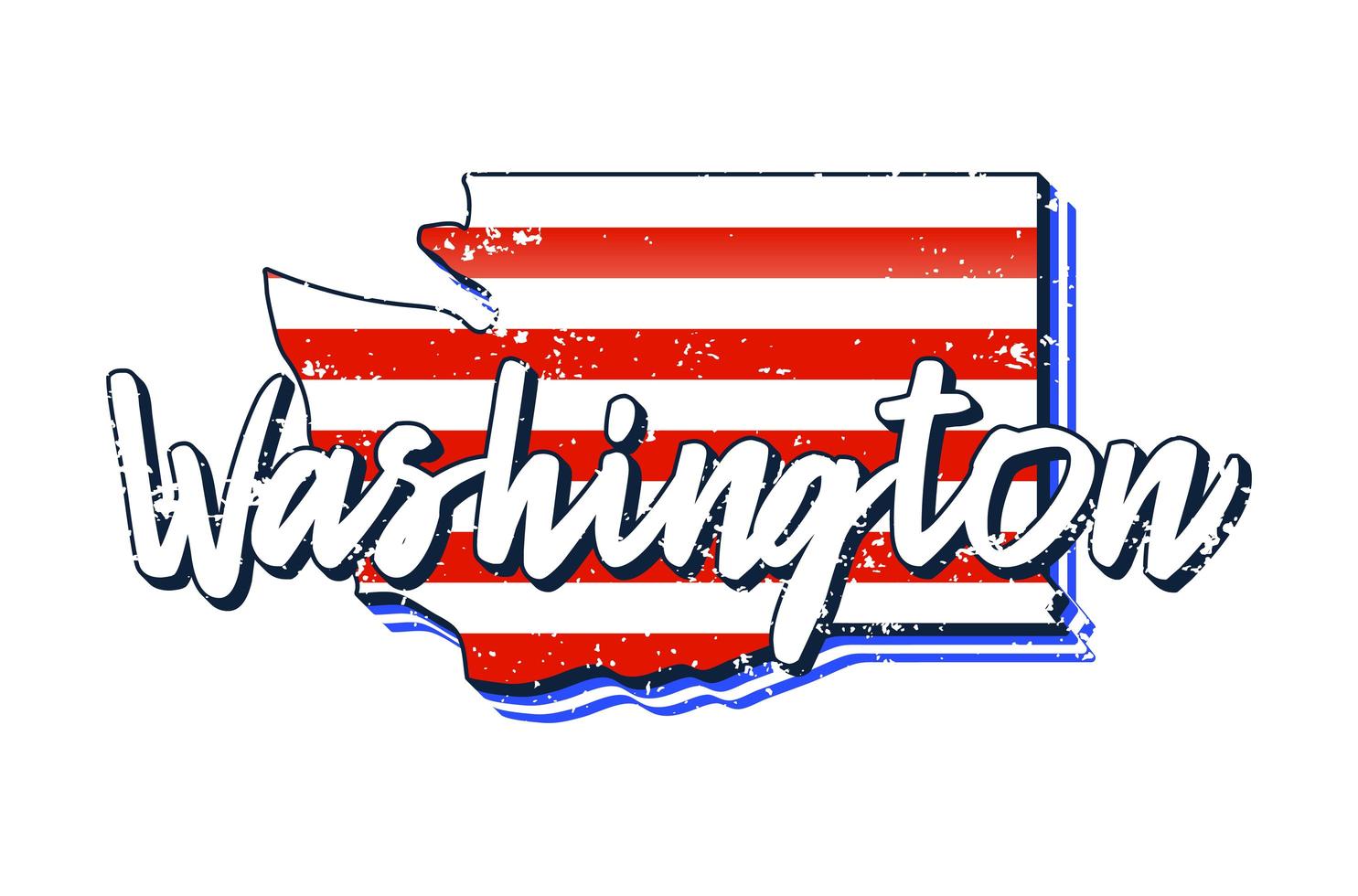 American flag in Washington state map. Vector grunge style with typography hand drawn lettering Washington on map shaped old grunge vintage American national flag isolated on white background