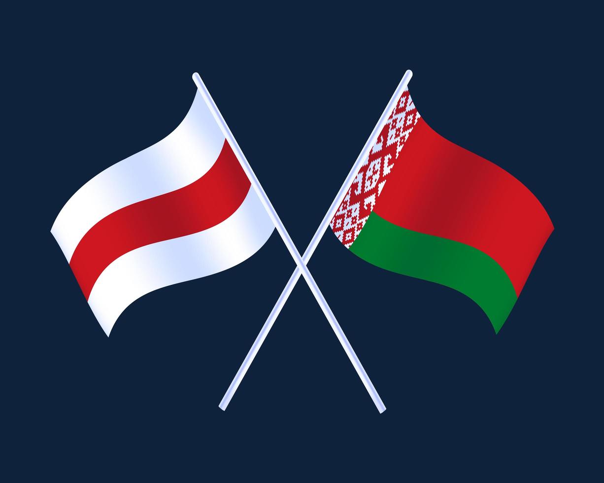 Two Crossed Waving Belarus Flag On Isolated Dark Background. Belarus Flag Vector Illustration.Two Crossed Waving Belarus Flag On Isolated Dark Background. Belarus Flag Vector Illustration.