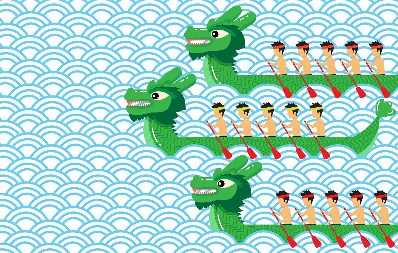 Green dragon boat on blue abstract background vector