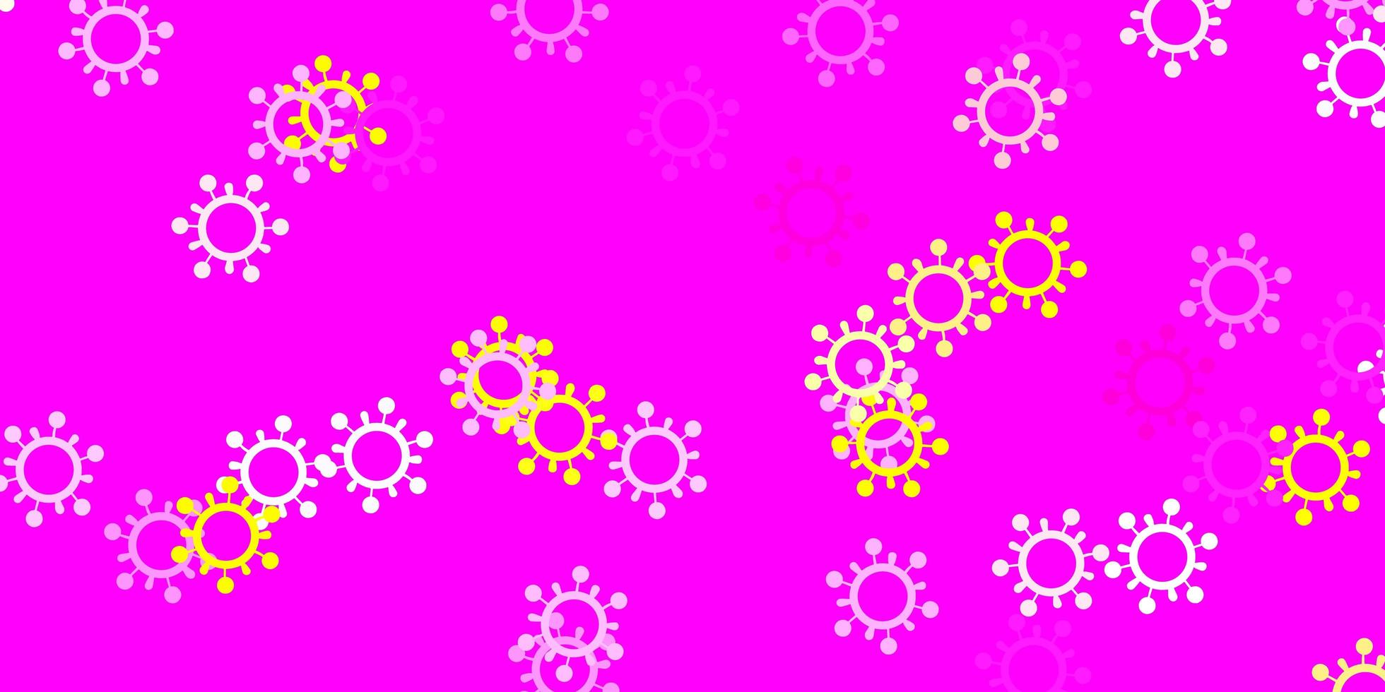 Fondo de vector rosa claro, amarillo con símbolos covid-19.