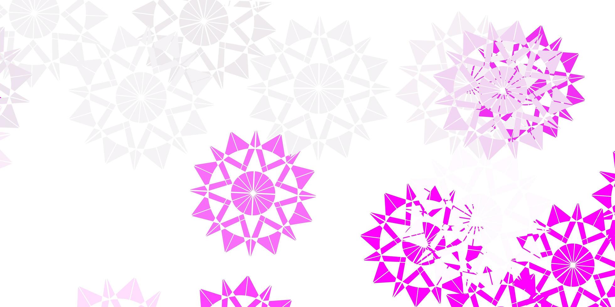 Fondo de vector rosa claro con copos de nieve de Navidad.