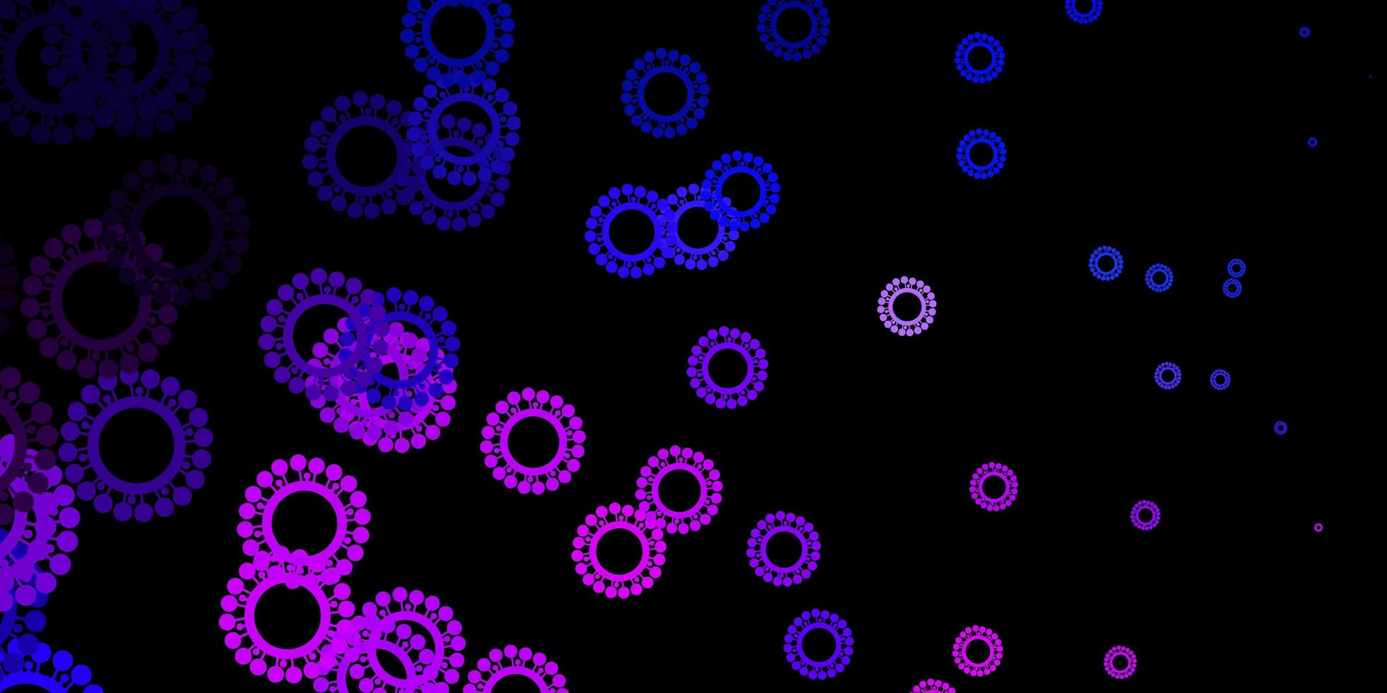 Dark pink, blue vector pattern with coronavirus elements