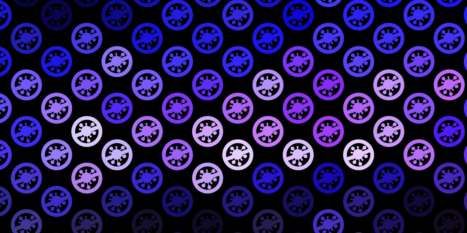 Fondo de vector morado oscuro con símbolos covid-19.