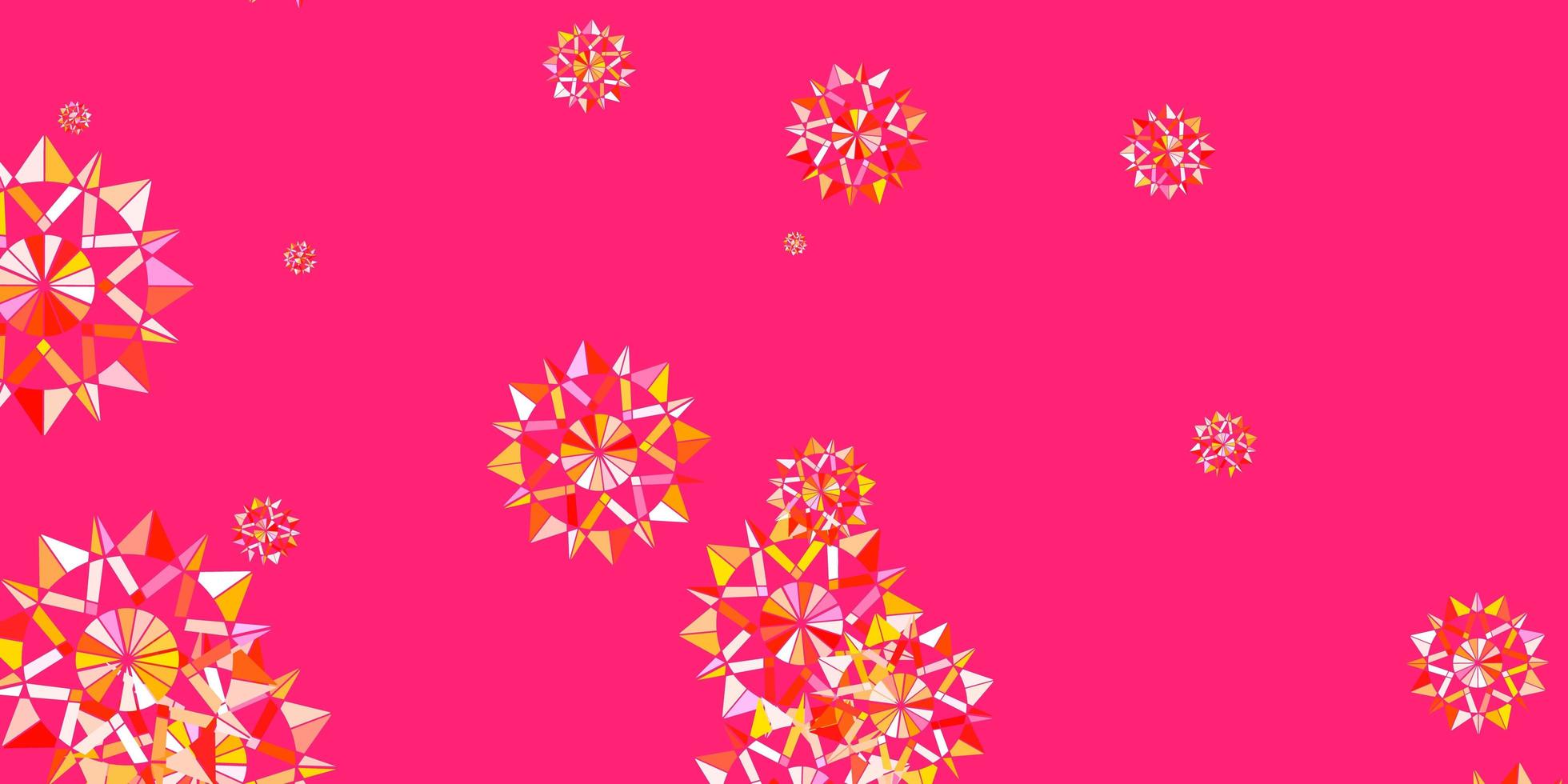 Fondo de vector de color rosa claro, amarillo con copos de nieve de Navidad.