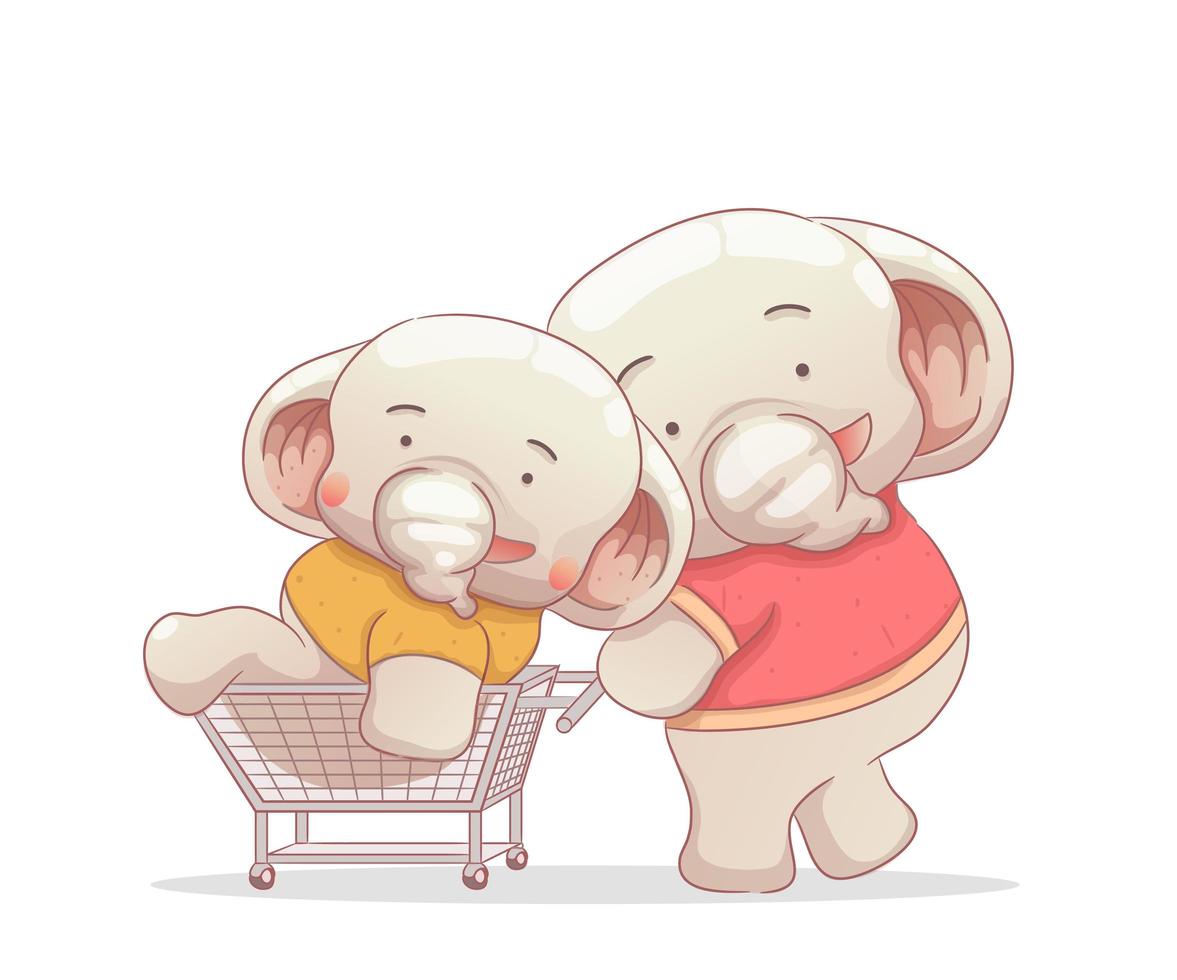 two elephant brothers shopping and having fun vector