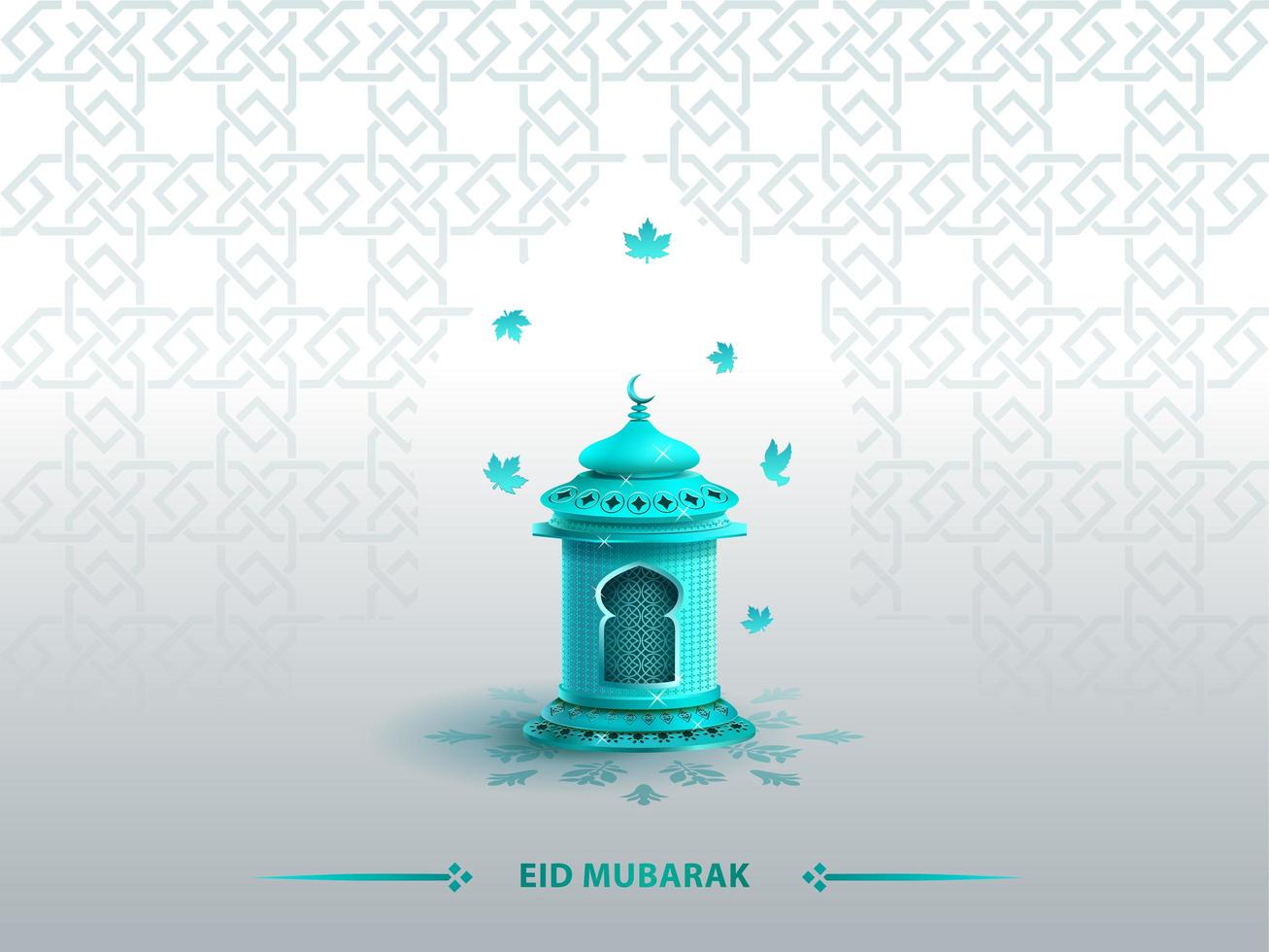 islamic greetings eid mubarak card design template with blue lantern vector