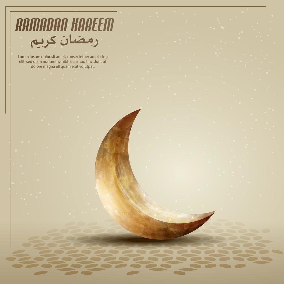 Saludos islámicos Fondo de diseño de tarjeta de Ramadán Kareem con luna creciente dorada vector