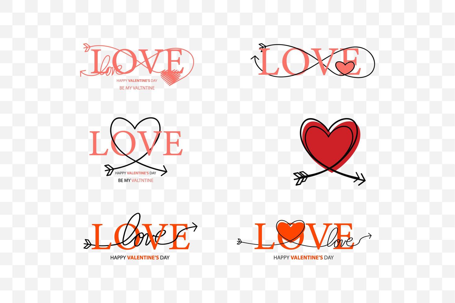 Set of Happy Valentines Day lettering set vector