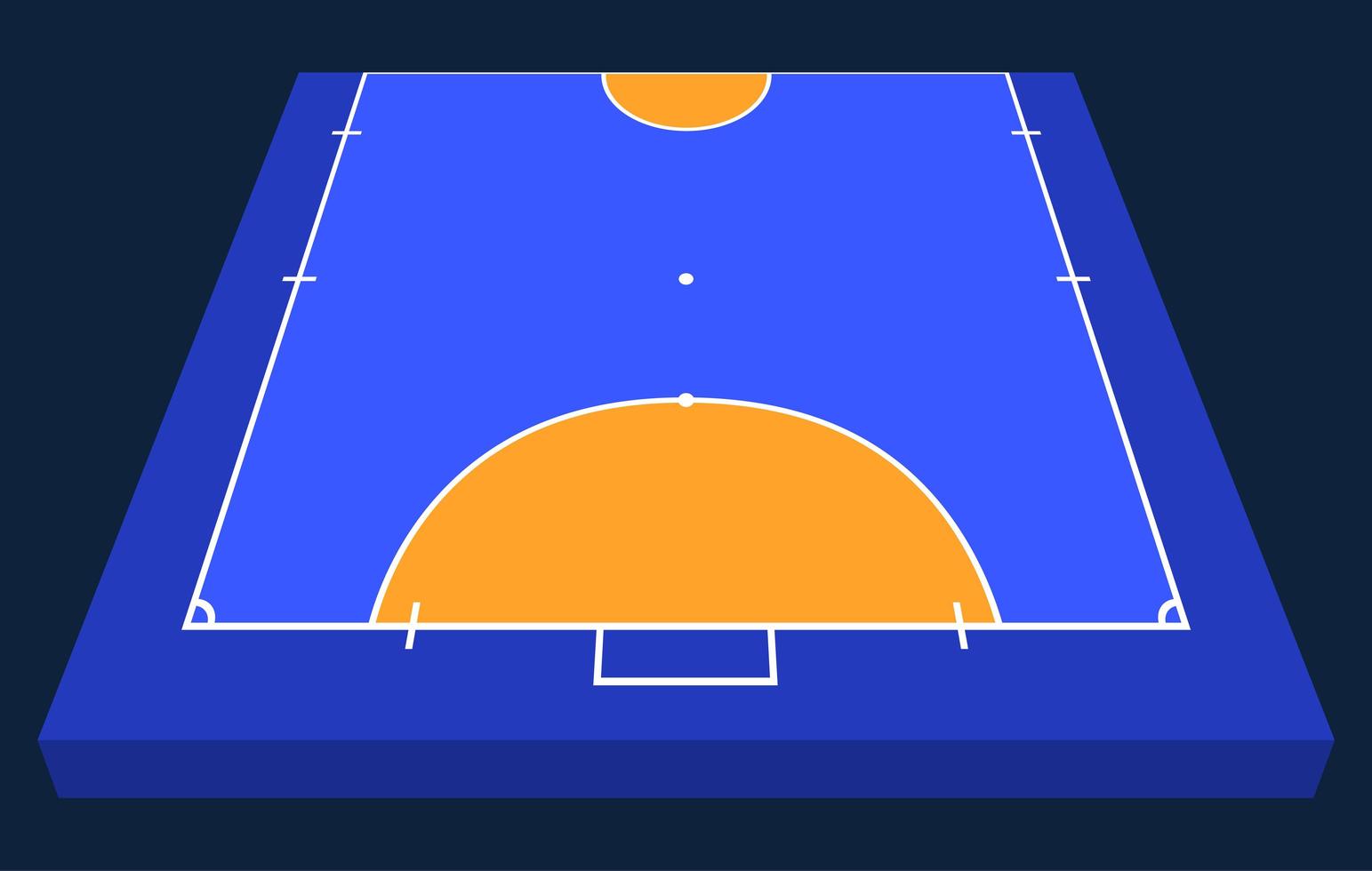 vista en perspectiva de medio campo de fútbol sala. contorno naranja de líneas ilustración de vector de campo de fútbol sala.