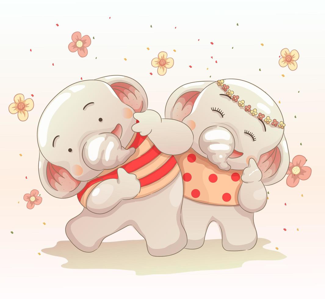 the elephant couple having fun together vector
