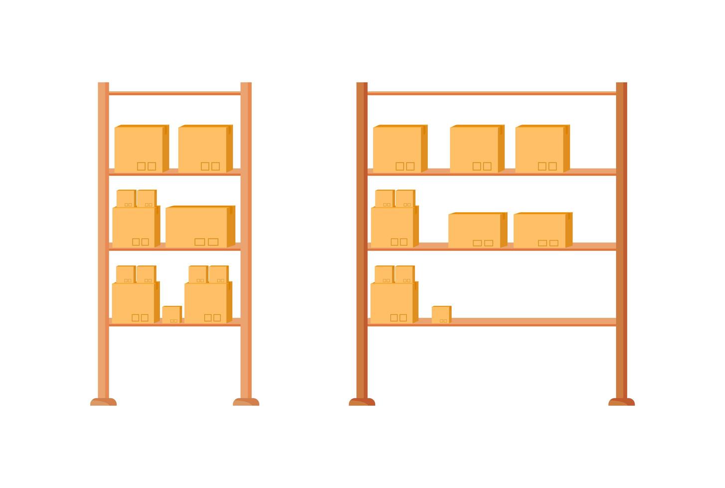 almacén estantes conjunto de objetos planos vector