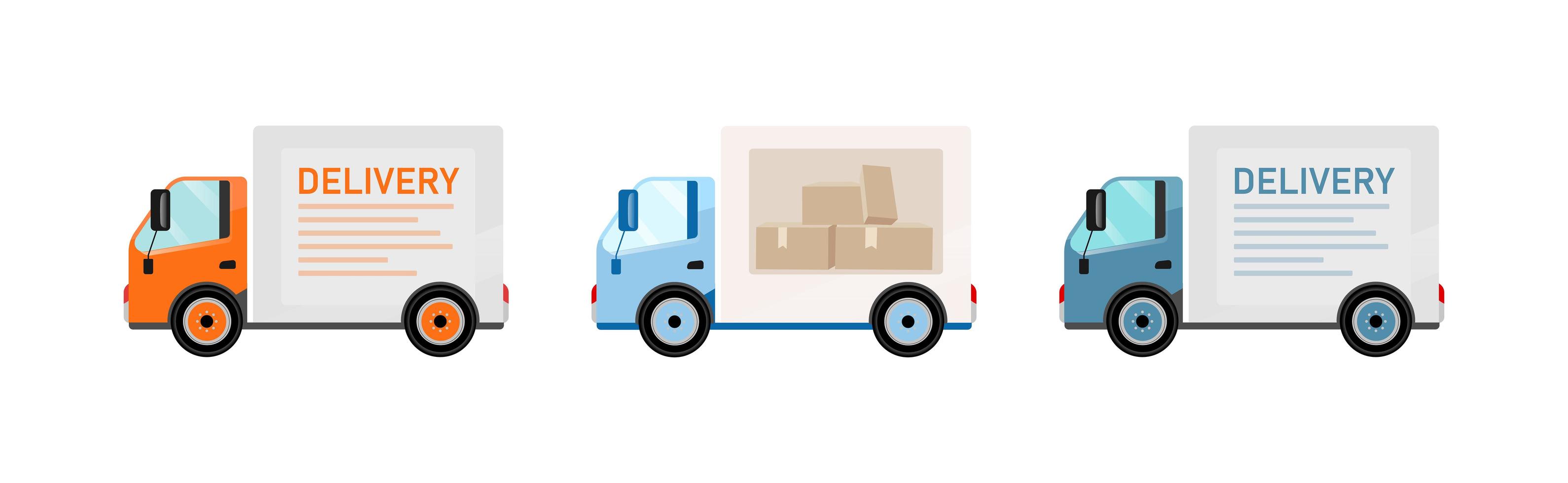 Delivery trucks flat objects set vector