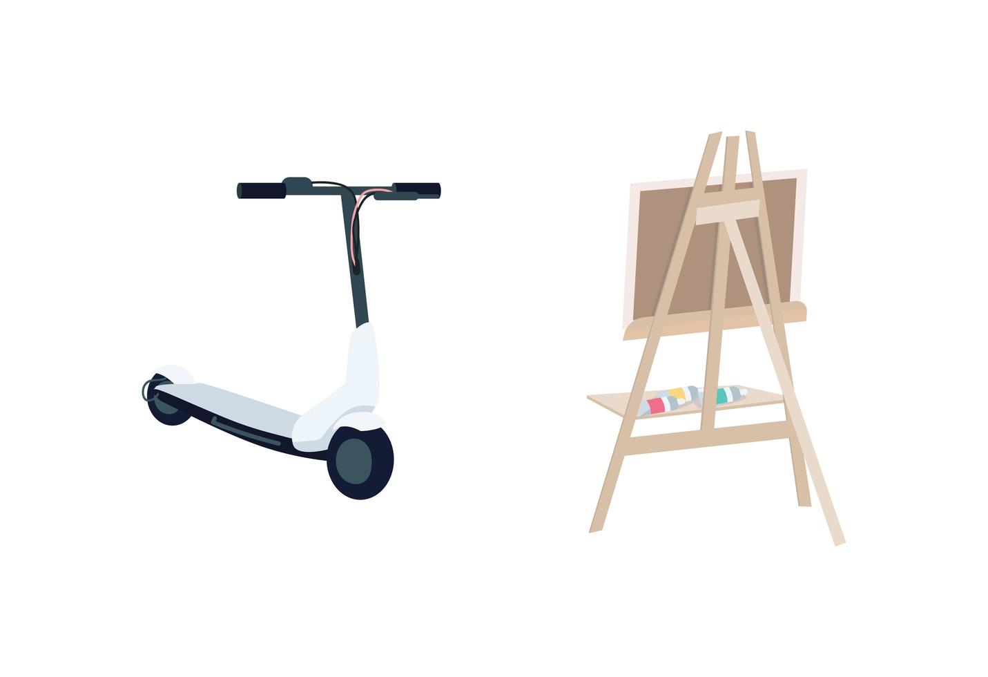 Easel and electric scooter objects vector