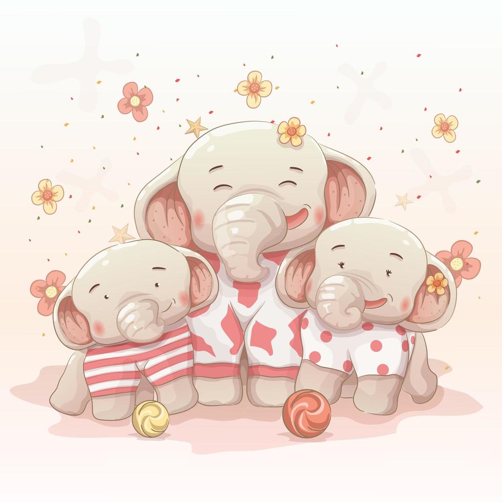 cute happy elephant family vector