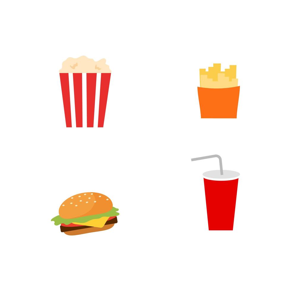 Fast food flat objects set vector