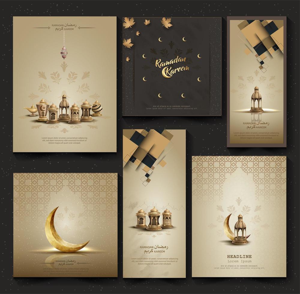 set of islamic greetings ramadan kareem card design background vector