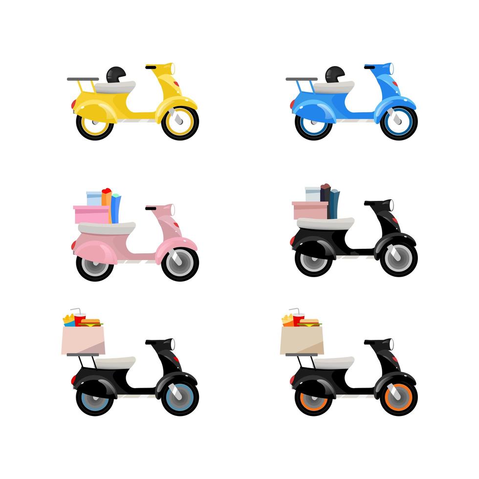 Delivery motorcycles objects set vector