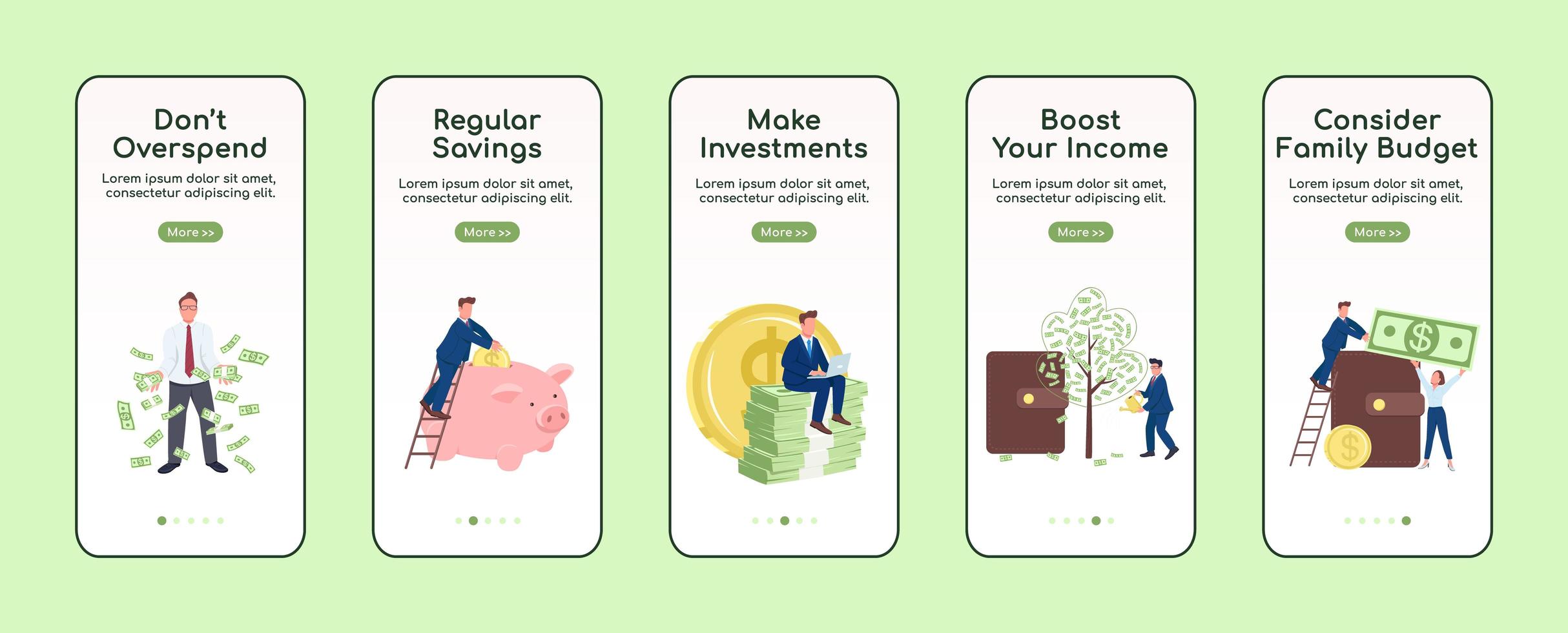 Becoming rich mobile app screen vector