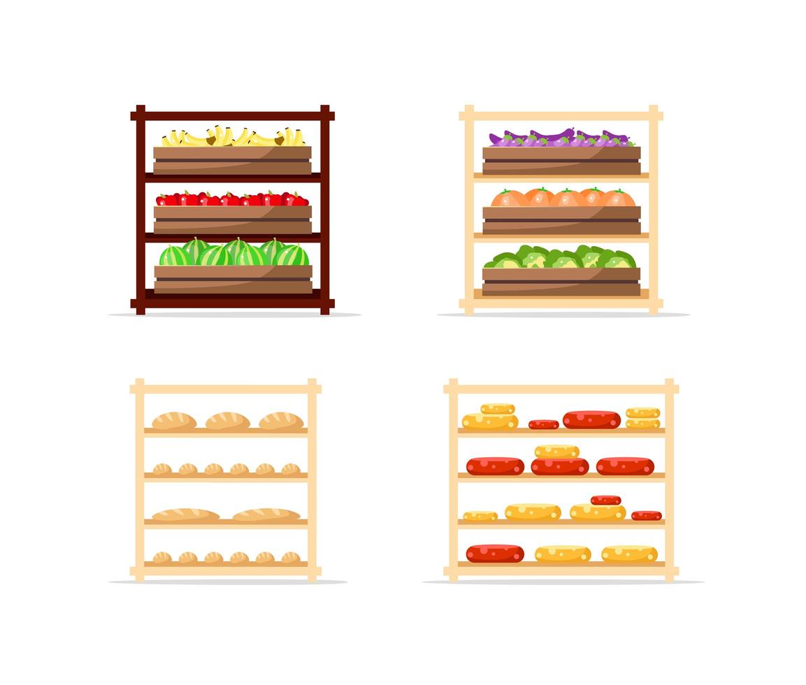 Selling food flat vector objects set