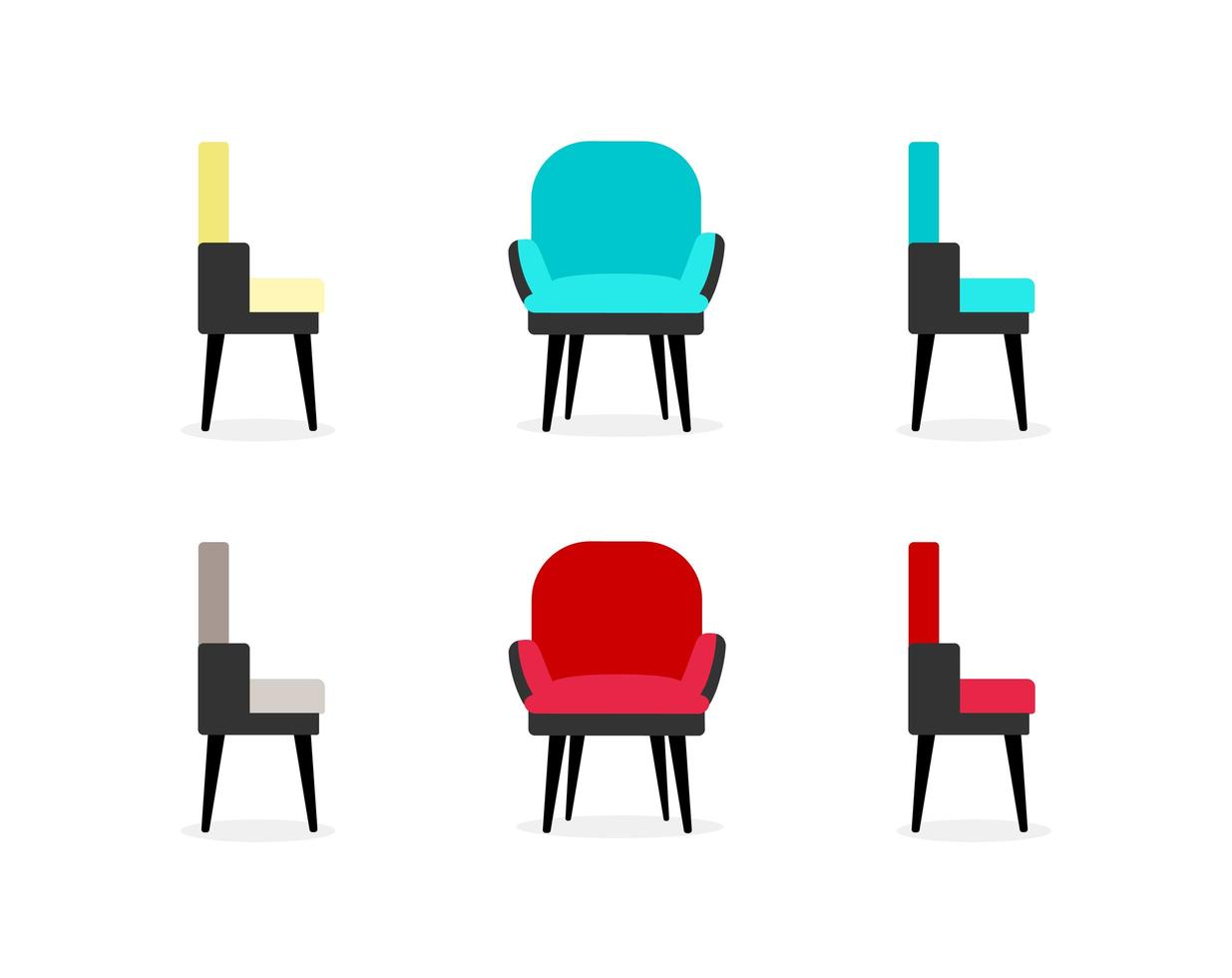 Chairs flat color vector objects set